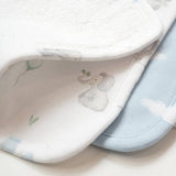 Two baby blankets with elephant patterns on a white background