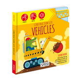 Children's sound book titled 'Construction Site Vehicles' by SASSI on a white background