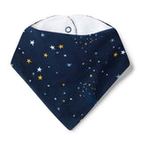 Snuggle Hunny Starry Night Organic Dribble Bib featuring a celestial-inspired print, a practical organic baby bib for everyday dribbles and teething.