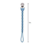 Blue pacifier clip with measurement indicator on a white background
