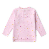 Pink long-sleeve shirt with star pattern on a white background