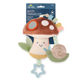 Plush toy with mushroom design and snail, branded 'Itzy Ritzy', on a white background.