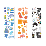 Collection of colorful stickers with various designs on a white background