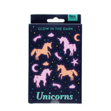 Pack of glow-in-the-dark unicorns stickers with Rex London branding on a white background.