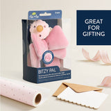 Pink plush toy in packaging with 'Bitzy Pal' branding on a light background.
