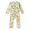 Baby onesie with lemon pattern on a white background