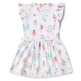 White dress with fairy and floral pattern on a white background