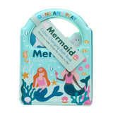 Mermaid-themed color-changing bath book packaging with mermaids and sea creatures on a light blue background.