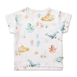Snuggle Hunny Little Subs organic cotton short sleeve toddler top in Size 1 featuring submarines and friendly sea creatures.