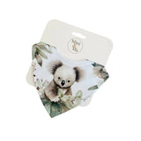 Baby bib with koala design on a white background