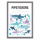 Packaging of Pipsticks shark stickers with a striped border on a white background