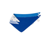 Blue bandana with a white pattern on a white background
