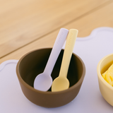 Rommer silicone baby feeding spoon set containing two spoons in the Lilac colourway.

