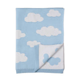 Baby blanket with cloud pattern on a light blue background