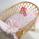 Snuggle Hunny Flamingos Organic Bassinet Sheet and Change Pad Cover featuring a playful flamingo print for newborn baby bedding and nursery styling.