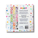 Back of a Moonbow Creative Co. sticker box with colorful designs and text.