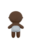 Brown plush toy wearing a white diaper on a white background