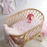 Snuggle Hunny Flamingos Organic Bassinet Sheet and Change Pad Cover featuring a playful flamingo print for newborn baby bedding and nursery styling.