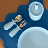 Rommer toddler cutlery set in Sky blue, designed for children's everyday mealtimes and independent eating.