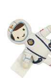 Toy astronaut figure on a white background