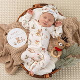 Snuggle Hunny Santa's Toy Shop reversible baby's first Christmas milestone card with vintage Christmas toy illustrations.