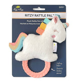Plush rattle pal with colorful accents on its packaging, featuring the brand 'Itzy Ritzy'.