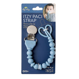ITZY PACI STRAP pacifier clip on its packaging with a blue background