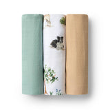 Large Organic Muslin Wraps 3 Pack - Dog Park/Sage/Pebble