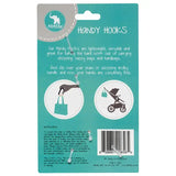 Back of a product packaging for 'Handy Hooks' with illustrations and text.