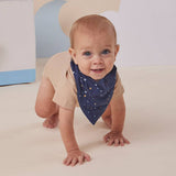 Snuggle Hunny Starry Night Organic Dribble Bib featuring a celestial-inspired print, a practical organic baby bib for everyday dribbles and teething.