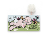 Children's book with a bunny illustration and text on a white background