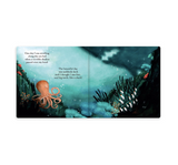 Illustration of an underwater scene with an octopus and text on a book page.