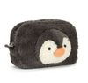 Fluffy penguin-shaped pouch on a white background