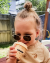 Desert tone reusable toddler cup with silicone lid