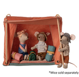 Miniature canvas tent with wooden poles for Maileg play