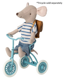 Maileg mouse with bag on tricycle adventure