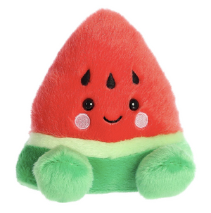 Cute pink watermelon plush with smile and green base