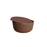 A matte brown silicone bowl with a matching lid, shown on a plain white background.