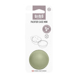 BIBS Pacifier Case Mini in a muted sage green color, shown in its original retail packaging against a white background.