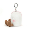 Plush marshmallow keychain with a clip on a white background