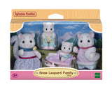 Sylvanian Families Snow Leopard Family set in packaging with mountain background