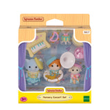 Sylvanian Families Nursery Concert Set packaging with three figures and musical instruments.