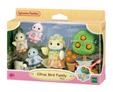 Sylvanian Families Citrus Bird Family set in packaging with tree and accessories.